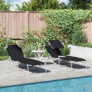 vidaXL Solstol 2-person 2 pcs Svart 58 x 188 x 77cm tyg