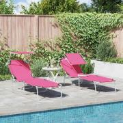 vidaXL Fällbara Solstolar 2 St Med Tak Rosa 600D Oxford Tyg