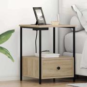 vidaXL Sängbord med laddningsstation 2 pcs Sonoma ek Konstruerat trä