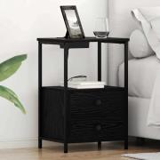 vidaXL Nattduksbord med låda Svart Ek 40 x 31 x 60 cm Konstruerat trä