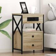 vidaXL Sängbord med laddningsstation 2 pcs Sonoma-ek 40 x 31 x 60 cm