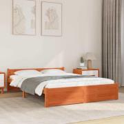 vidaXL Sängram Vaxbrun 205,5 x 165,5 x 51 cm Massiv furu