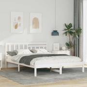 vidaXL Sängram med huvudgavel Vit 160 x 200 cm Massiv furu