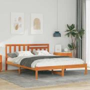 vidaXL Sängram med huvudgavel Vaxbrun 120 x 200 cm Massiv furu