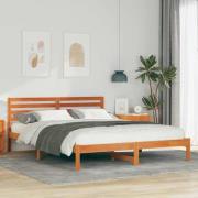 vidaXL Sängram med huvudgavel Vaxbrun 160 x 210 cm Massiv furu