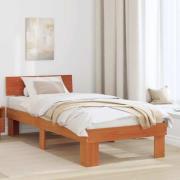 vidaXL Sängram med huvudgavel Vaxbrun 90 x 190 cm Massiv furu