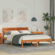 vidaXL Sängram med huvudgavel Vaxbrun 135 x 190 cm Massiv furu
