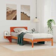 vidaXL Sängram med huvudgavel Vaxbrun 90 x 200 cm Massiv furu
