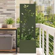 vidaXL Trädgårdsplanterare med dekorativ panel Olivgrön 50 x 140 cm