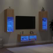 vidaXL Väggmonterade TV-skåp 4 delar med LEDs sonoma-ek