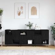 vidaXL Sideboard 3 pcs Svart Ek 60 x 35 x 70 cm