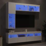 vidaXL Väggmonterade tv-skåp 7 delar med LEDs vit