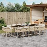 vidaXL Matgrupp för trädgården med dynor 15 delar beige konstrotting