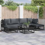 Trädgårdsoffset med kudde 7 pcs Svart Aluminium