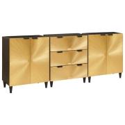 vidaXL Sideboard 3 pcs Svart och Guld 60 x 33 x 75 cm Massivt mangoträ