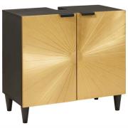 vidaXL Diskbänksskåp Svart och Guld 62 x 33 x 58 cm massivt mangoträ