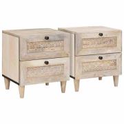 vidaXL Sängbord med låda 2 pcs Beige 40 x 33 x 46 cm massivt mangoträ