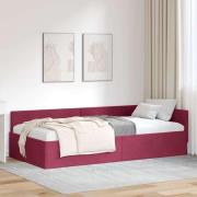 vidaXL Hörn Sängram med huvudgavel Vinröd 90 cm x 200 cm Sammet