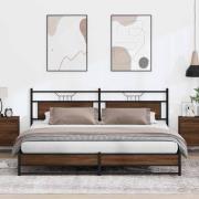vidaXL Sängram utan madrass metall brun ek 193x201 cm