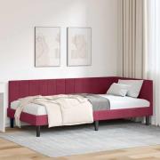 vidaXL Hörn Sängram med huvudgavel Vinröd 90 cm x 200 cm Sammet