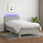 vidaXL Ramsäng med madrass & LED ljusgrå 90x190 cm tyg
