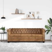 vidaXL Chesterfieldsoffa 3 sits konstläder brun