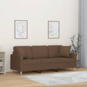 vidaXL 3-sitssoffa med prydnadskuddar brun 180 cm tyg