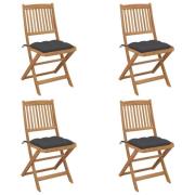 vidaXL Hopfällbara trädgårdsstolar med dynor 4 st massivt akaciaträ