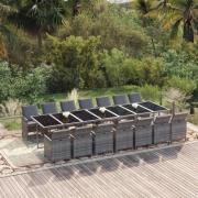 vidaXL Matgrupp för trädgården med dynor 15 delar konstrotting grå