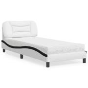 vidaXL Bed with Mattress "Hvar" White and Black 90x190 cm Faux Leather