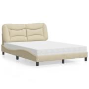 vidaXL Bed with Mattress "Hvar" Cream 140x200 cm Fabric