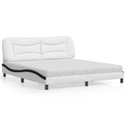 vidaXL Bed with Mattress "Hvar" White and Black 180x200 cm Faux Leathe...