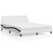 vidaXL Bed with Mattress "Dover" White and Black 160x200 cm Faux Leath...