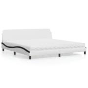 vidaXL Bed with Mattress "Dover" White and Black 200x200 cm Faux Leath...