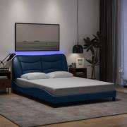 vidaXL Bed Frame with LED without Mattress "Hvar" Blue 140x200 cm Fabr...