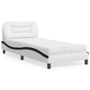 vidaXL Bed with Mattress "Hvar" White and Black 90x200 cm Faux Leather