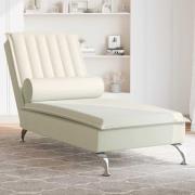 vidaXL Massageschäslong med bolster gräddvit sammet
