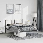 vidaXL Sängram med huvudgavel metall svart 135x190 cm