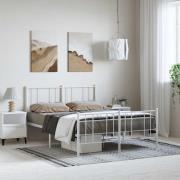 vidaXL Sängram med huvudgavel och fotgavel vit metall 135x190 cm