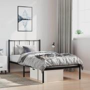 vidaXL Sängram med huvudgavel metall svart 100x190 cm