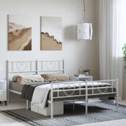 vidaXL Sängram med huvudgavel och fotgavel vit metall 150x200 cm