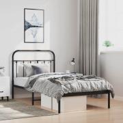 vidaXL Sängram med huvudgavel metall svart 100x190 cm