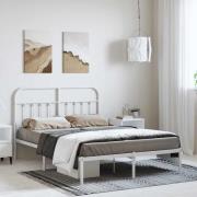 vidaXL Sängram med huvudgavel metall vit 150x200 cm