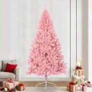 vidaXL Konstgjord Förbelyst Julgran med 300 LED-lampor Rosa 240 cm PVC
