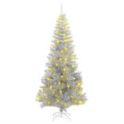 vidaXL Julgran med 300 LED-lampor med stativ Silver 180 cm PET