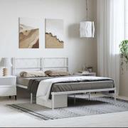vidaXL Sängram med huvudgavel metall vit 135x190 cm