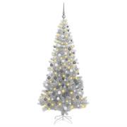 vidaXL Julgran med 300 LED-lampor med stativ Silver 180 cm PET