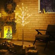 vidaXL Björkträd med LED varmvit 72 LEDs 150 cm