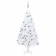 vidaXL Belyst plastgran med kulor vit 180 cm PVC