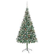vidaXL Belyst plastgran med kulor och kottar 210 cm